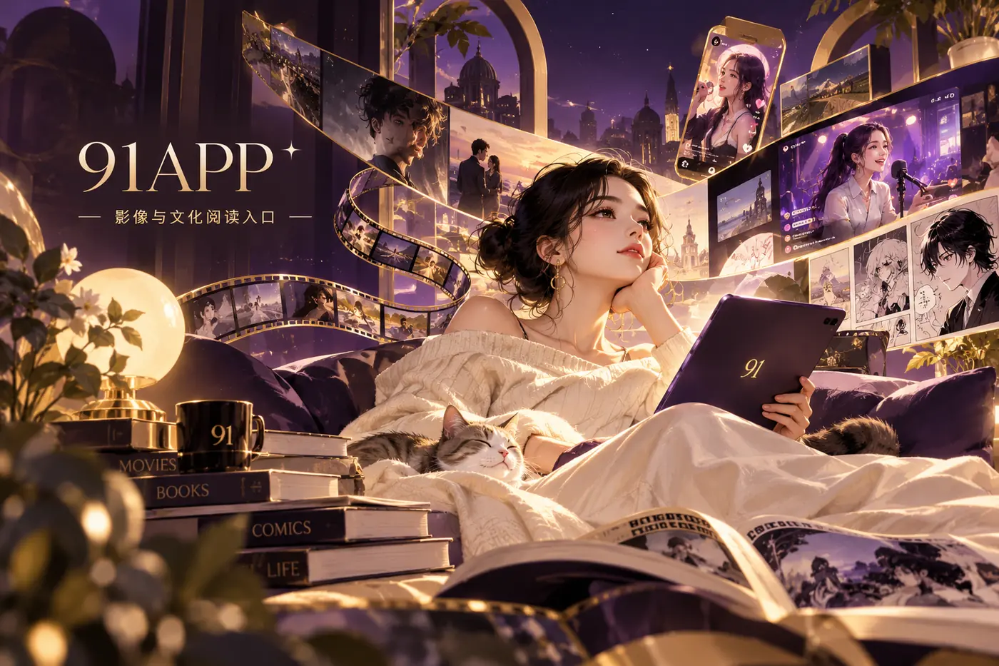 深紫与米白色的影像文化主题封面